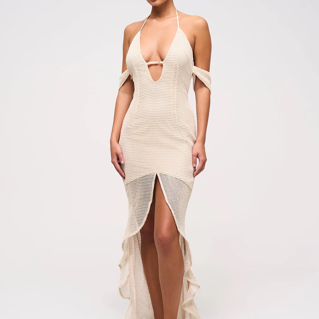 Nwt Murci Elegant Cream Halter Dress